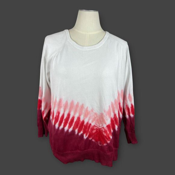 Torrid Sweater 3X Pink Red White Tie Dye Ombre Lightweight Knit Pullover - Picture 2 of 8